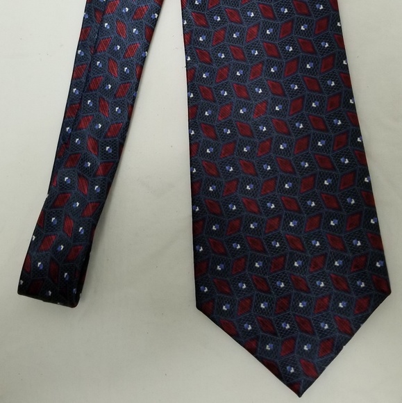 Geoffrey Beene Silk Tie Geometric Blue Red - Picture 3 of 7
